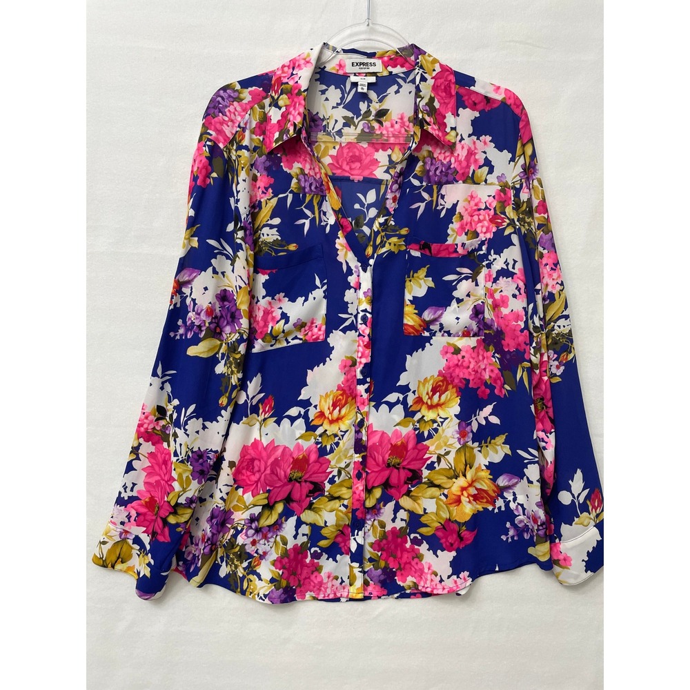 Express Portofino Button Down Size XL Colorful Floral Slim Fit Roll Tab Casual